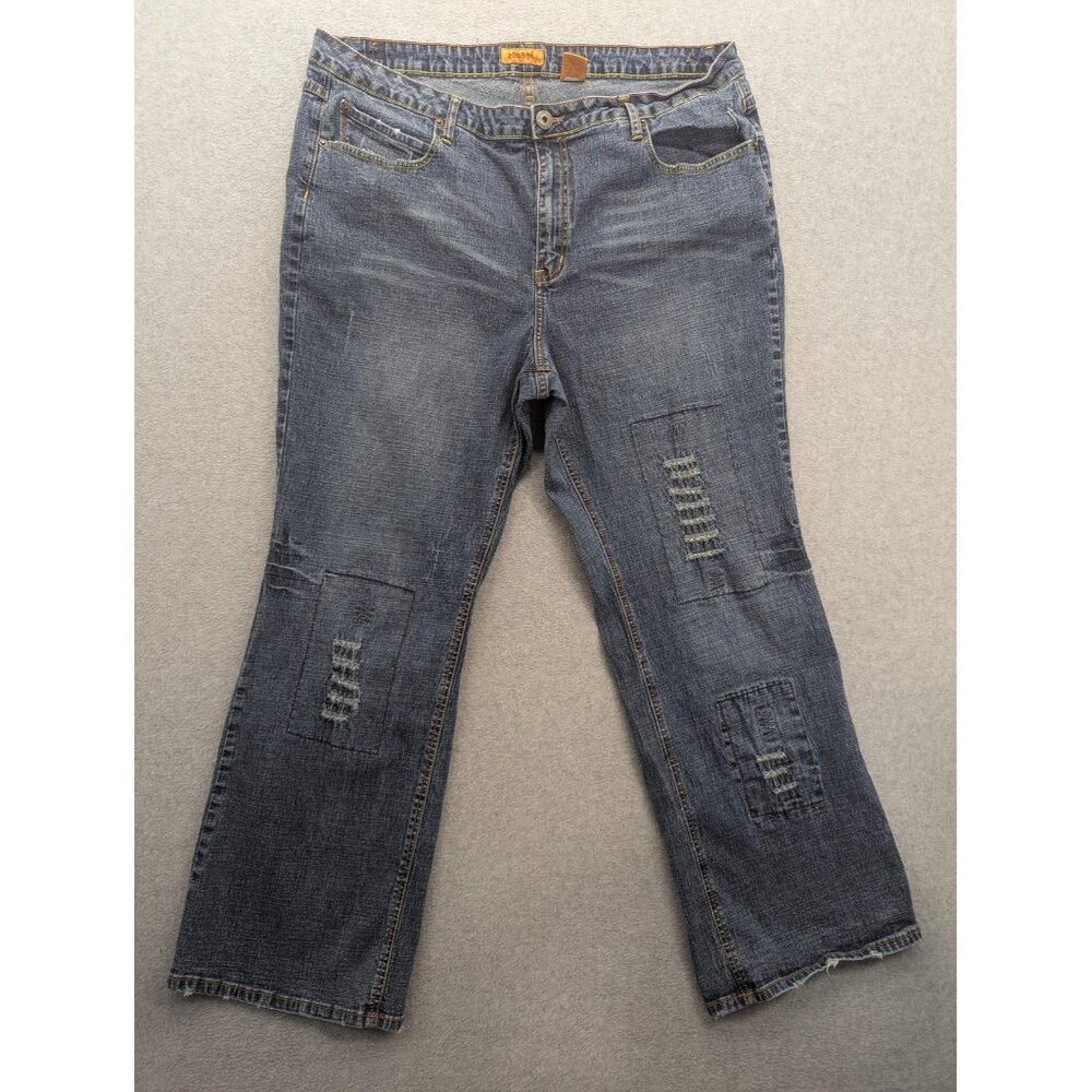 Zanadi Jeans Womens 24 Blue Distressed Patchwork Wide Leg Stretch Denim Y2K